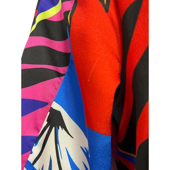 Liquorish Dress Womens US 6 Red Multicolor Wrap Midi Ruffle Sleeves Tropical - Picture 3 of 13